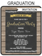 Graduation Party Invitations | Class of 2017 | Gold glitter & Chalkboard | Editable & Printable DIY Template | Instant Download