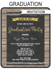 Graduation Party Invitations | Class of 2017 | Gold glitter & Chalkboard | Editable & Printable DIY Template | Instant Download