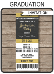 Gold Graduation Party Ticket Invitations | Class of 2017 | Editable and Printable DIY Template | Instant Download