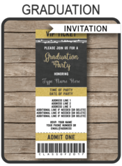 Gold Graduation Party Ticket Invitations | Class of 2017 | Editable and Printable DIY Template | Instant Download