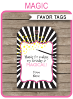 Magic Birthday Party Favor Tags template – pink