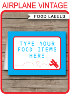 Airplane Birthday Party Food Labels template – biplane