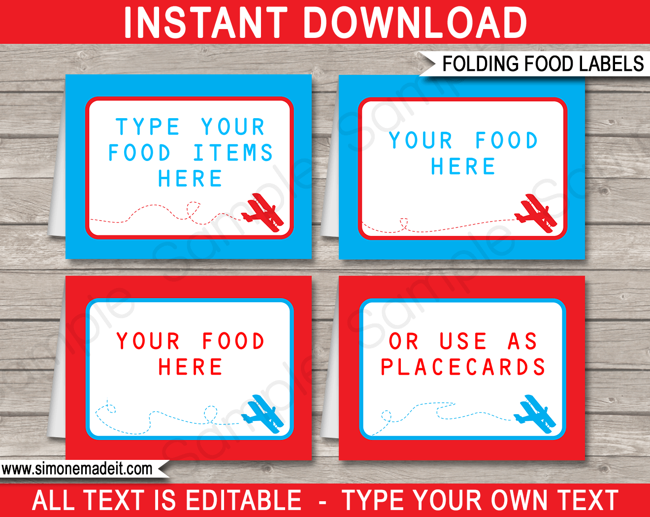 Airplane Birthday Party Food Labels | Food Buffet Tags | Place Cards | Editable DIY Template | $3.00 INSTANT DOWNLOAD via SIMONEmadeit.com