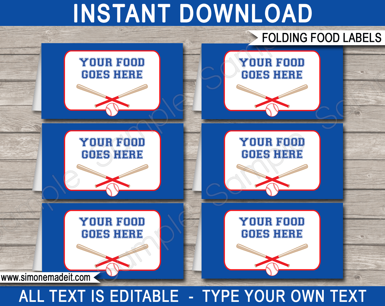 Baseball Party Food Labels | Food Buffet Tags | Place Cards | Birthday Party | Editable DIY Template | $3.00 INSTANT DOWNLOAD via SIMONEmadeit.com