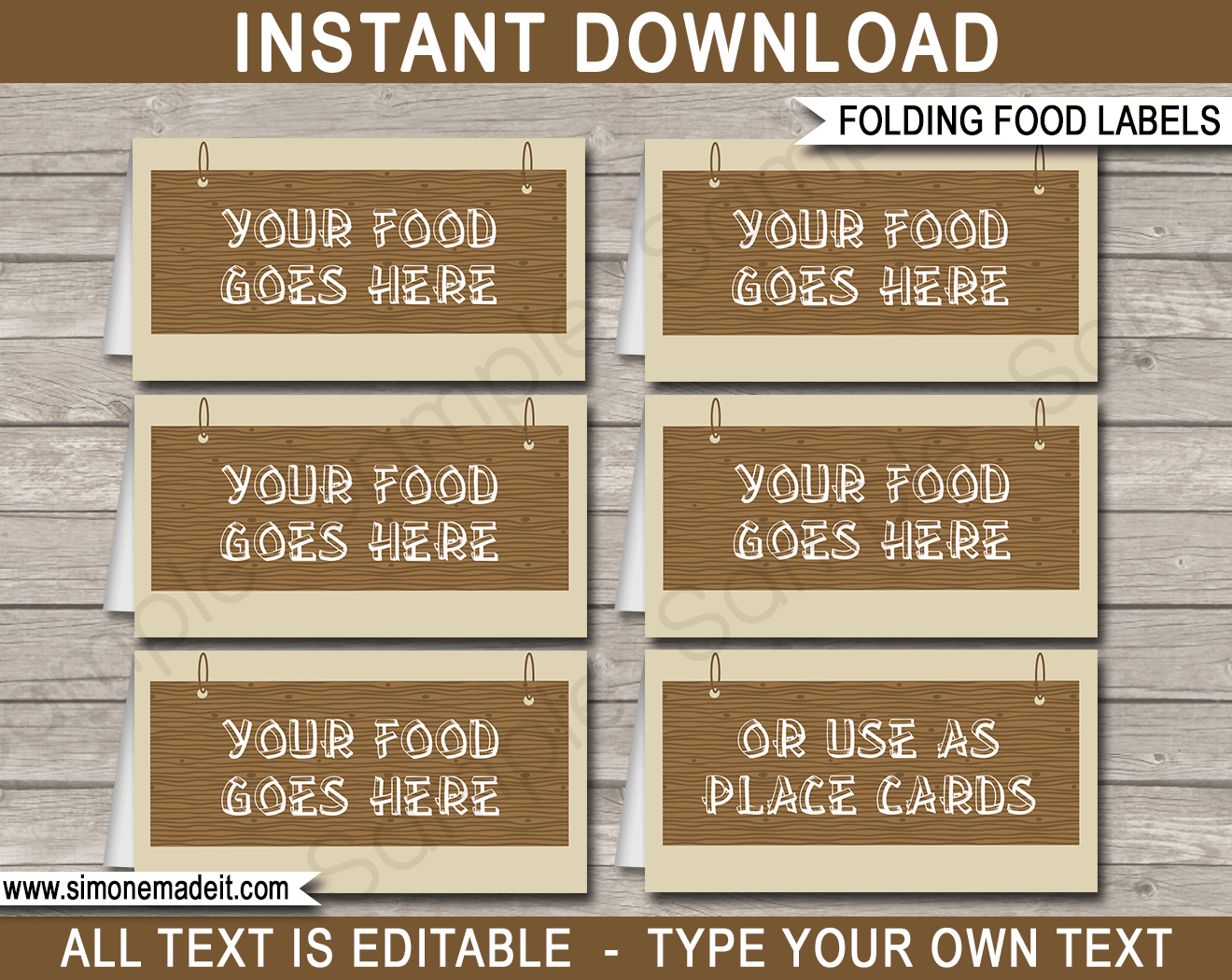 Camping Party Food Labels Place Cards Editable Template