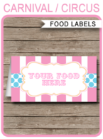 Carnival Party Food Labels template – pink/aqua