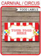 Carnival Party Food Labels template – colorful