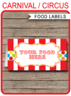 Editable Carnival Party Food Labels | Place Cards | Circus Party | Decorations | Editable DIY Template | $3.00 INSTANT DOWNLOAD via SIMONEmadeit.com