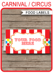 Editable Carnival Party Food Labels | Place Cards | Circus Party | Decorations | Editable DIY Template | $3.00 INSTANT DOWNLOAD via SIMONEmadeit.com