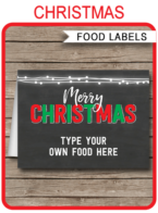 Christmas Party Chalkboard Food Labels template – red & green
