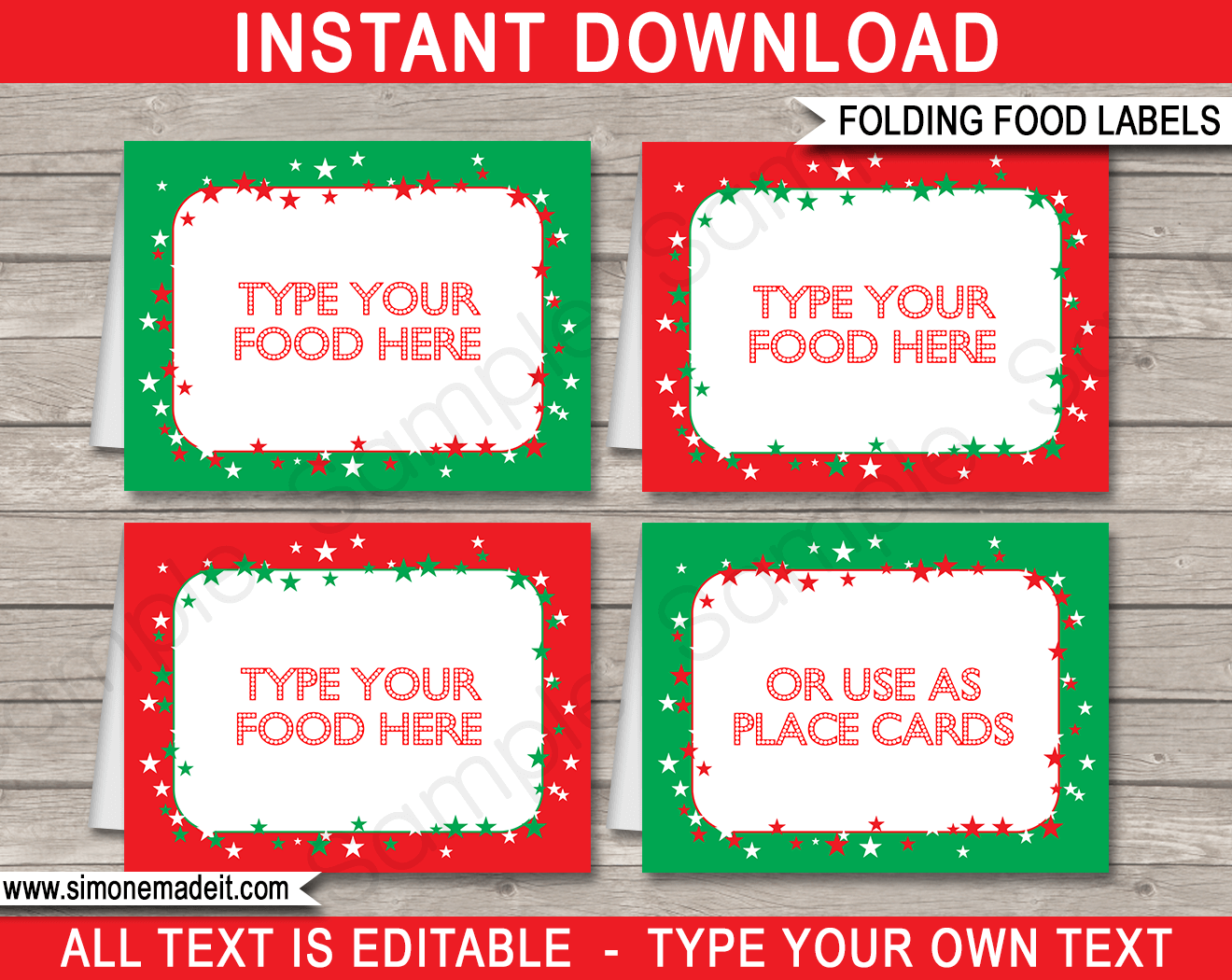 Christmas Party Food Labels Place Cards Christmas Decorations