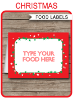 Christmas Party Food Labels template – red & green