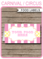 Pink & Yellow Editable Carnival Food Labels | Place Cards | Circus Party | Decorations | Editable DIY Template | $3.00 INSTANT DOWNLOAD via SIMONEmadeit.com