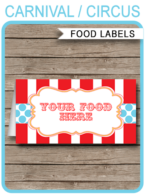 Circus Party Food Labels template – red/aqua