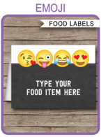 Emoji Party Food Labels template | Place Cards | Emoji Theme Birthday Party Decorations | DIY Editable & Printable template | INSTANT DOWNLOAD via simonemadeit.com