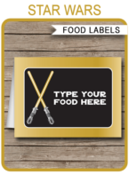 Printable Gold Star Wars Food Labels Template | Food Buffet Tags | Place Cards | Birthday Party Decorations | DIY Editable Text | $3.00 INSTANT DOWNLOAD via SIMONEmadeit.com