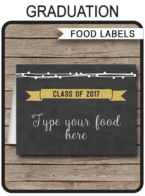 Graduation Party Food Labels | Class of 2017 | Placecards | Place Cards | Graduation Decorations | Editable DIY Template | $3.00 INSTANT DOWNLOAD via SIMONEmadeit.com