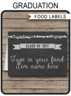 Printable Graduation Party Food Labels | Class of 2017 | Place Cards | Silver Graduation Decorations | Editable DIY Template | $3.00 INSTANT DOWNLOAD via SIMONEmadeit.com