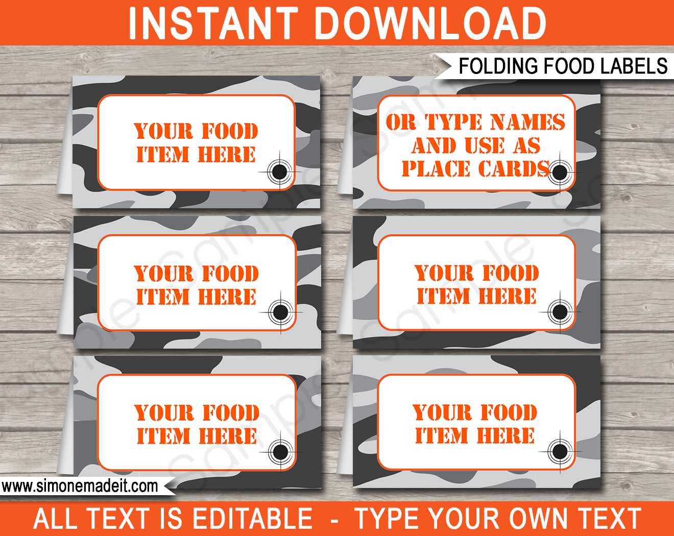 Nerf Party Food Labels | Food Buffet Cards | Place Cards |Printable Party Decorations | DIY Editable template | $3.00 Instant Download via simonemadeit.com