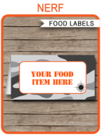Nerf Party Food Labels | Food Buffet Cards | Place Cards |Printable Party Decorations | DIY Editable template | $3.00 Instant Download via simonemadeit.com