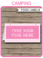 Pink Girl Camping Party Food Labels | Food Buffet Cards | Place Cards |Printable Party Decorations | DIY Editable template | $3.00 Instant Download via simonemadeit.com