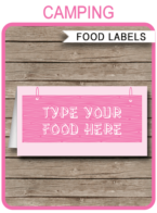 Pink Girl Camping Party Food Labels | Food Buffet Cards | Place Cards |Printable Party Decorations | DIY Editable template | $3.00 Instant Download via simonemadeit.com