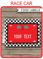 Race Car Party Food Labels template – red