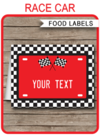 Printable Race Car Food Labels | Food Buffet Tags | Place Cards | Birthday Party Theme | Editable DIY Template | $3.00 INSTANT DOWNLOAD via SIMONEmadeit.com