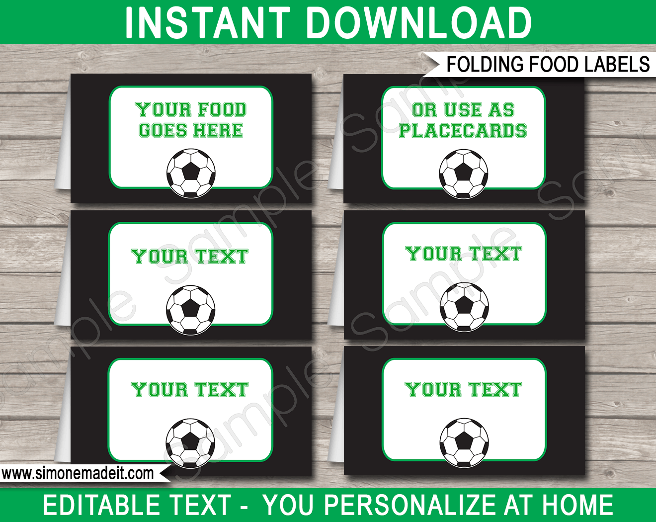 Soccer Party Food Labels | Food Buffet Tags | Place Cards | Birthday Party | Editable DIY Template | $3.00 INSTANT DOWNLOAD via SIMONEmadeit.com