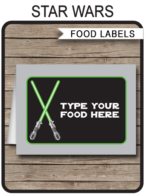 Printable Star Wars Party Food Labels Template | Food Buffet Tags | Place Cards | Birthday Party | DIY Editable Text | $3.00 INSTANT DOWNLOAD via SIMONEmadeit.com