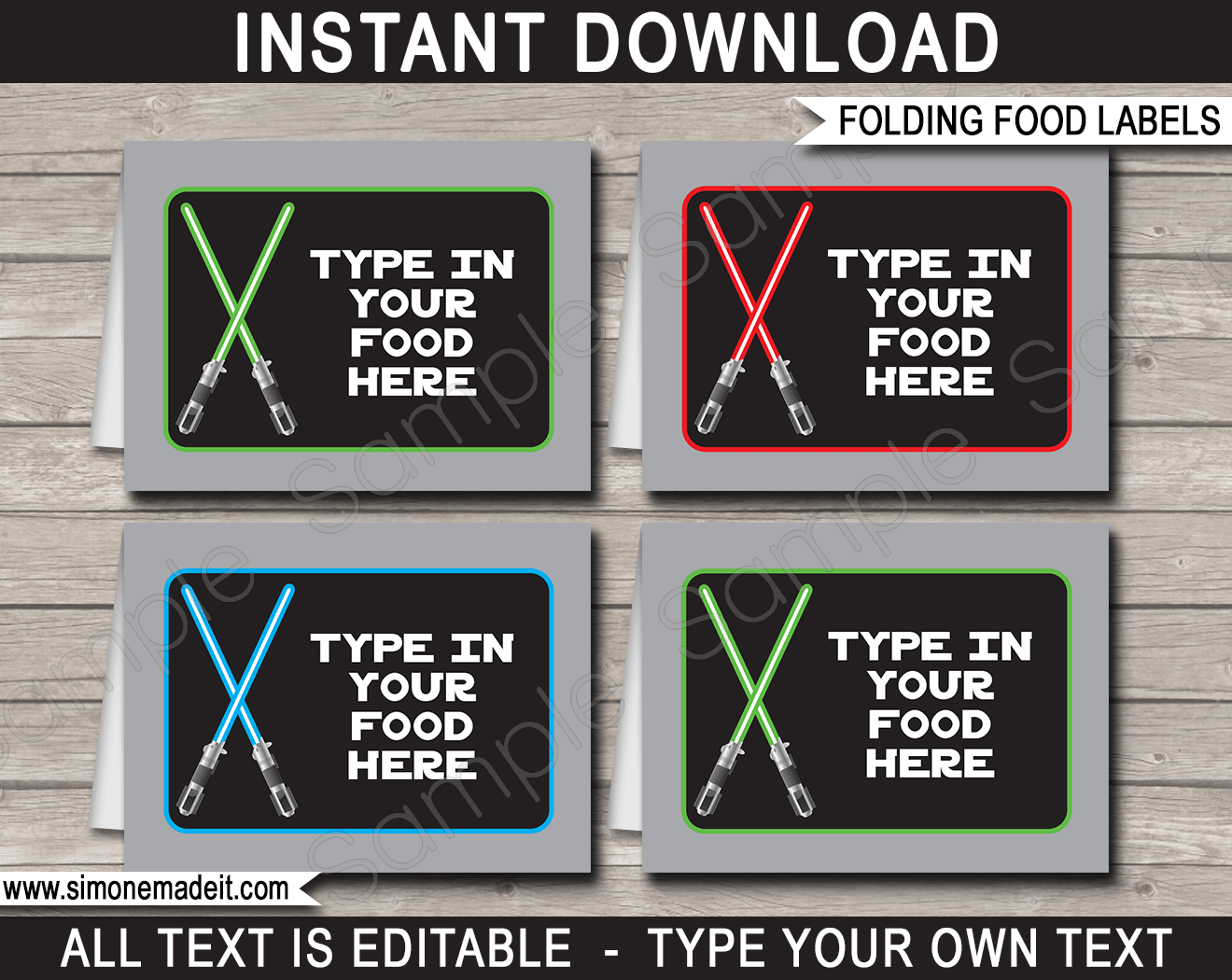 Printable Star Wars Party Food Labels Template | Food Buffet Tags | Place Cards | Birthday Party | DIY Editable Text | $3.00 INSTANT DOWNLOAD via SIMONEmadeit.com