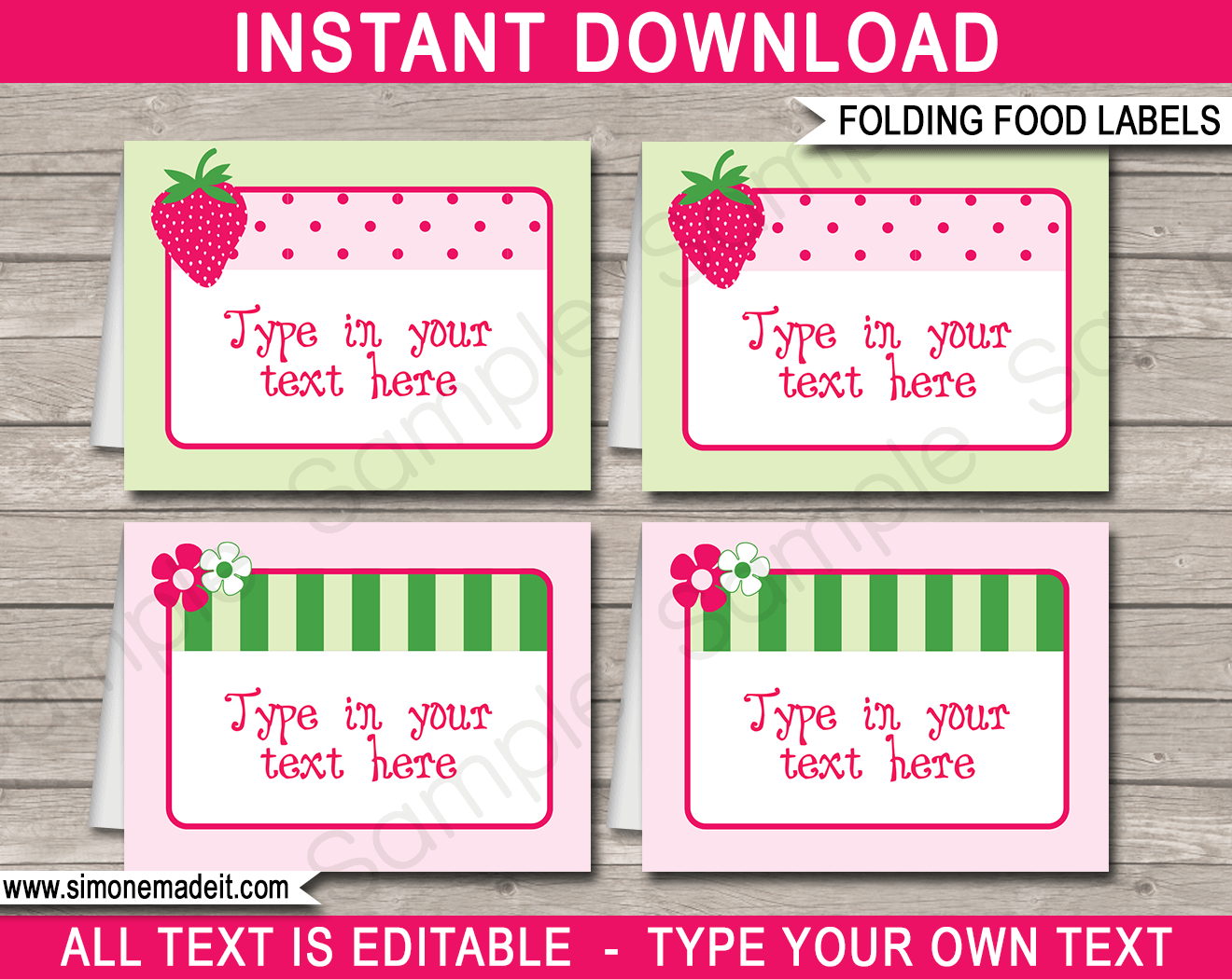 Printable Strawberry Shortcake Party Food Labels | Food Buffet Tags | Place Cards | Birthday Party | Editable DIY Template | $3.00 INSTANT DOWNLOAD via SIMONEmadeit.com