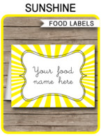 Sunshine Party Food Labels | Food Buffet Tags | Place Cards | Birthday Party | Editable DIY Template | $3.00 INSTANT DOWNLOAD via SIMONEmadeit.com