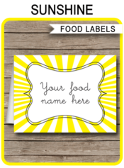 Sunshine Party Food Labels | Food Buffet Tags | Place Cards | Birthday Party | Editable DIY Template | $3.00 INSTANT DOWNLOAD via SIMONEmadeit.com