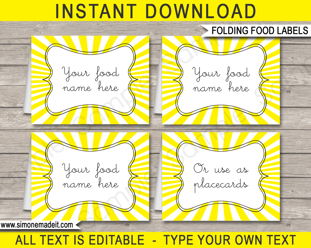 Sunshine Party Food Labels | Food Buffet Tags | Place Cards | Birthday Party | Editable DIY Template | $3.00 INSTANT DOWNLOAD via SIMONEmadeit.com