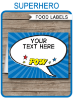 Superhero Party Food Labels template