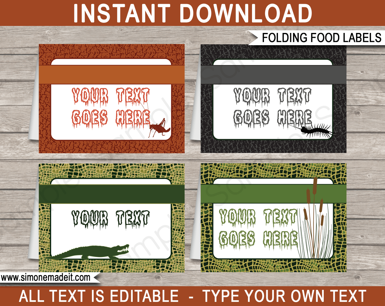 Swamp Party Food Labels | Food Buffet Tags | Place Cards | Birthday Party | Editable DIY Template | $3.00 INSTANT DOWNLOAD via SIMONEmadeit.com