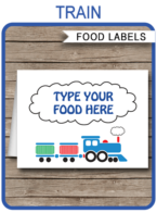 Printable Steam Train Birthday Party Food Labels template | Place Cards | Decorations | DIY Editable text | INSTANT DOWNLOAD via simonemadeit.com