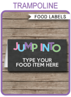 Trampoline Theme Party Food Labels template | Place Cards | Printable Birthday Party Decorations | DIY Editable template | INSTANT DOWNLOAD via simonemadeit.com