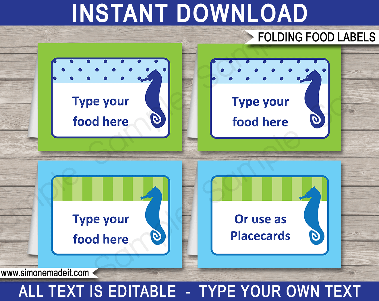 Under the Sea Theme Food Labels template | Place Cards | Printable Birthday Party Decorations | DIY Editable template | INSTANT DOWNLOAD via simonemadeit.com