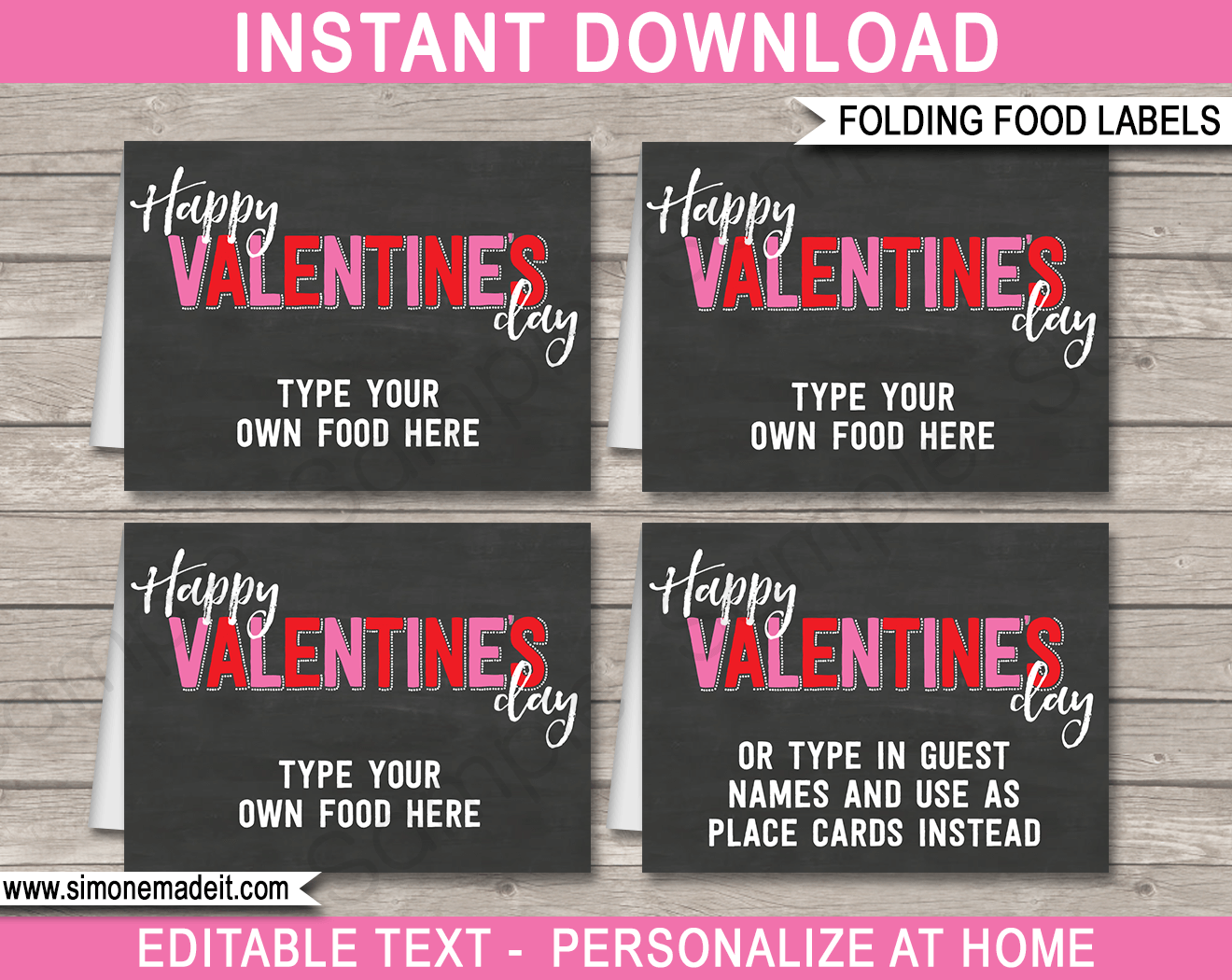 Valentine's Day Food Labels template | Placecards | Valentine's Day Theme Party Decorations | DIY Editable & Printable | INSTANT DOWNLOAD via simonemadeit.com