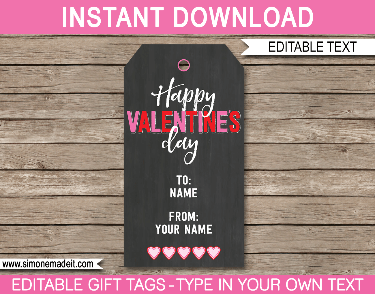Valentines Day Printable Gift Tags | editable & printable template | Happy Valentine's Day | INSTANT DOWNLOAD $3.00 via simonemadeit.com