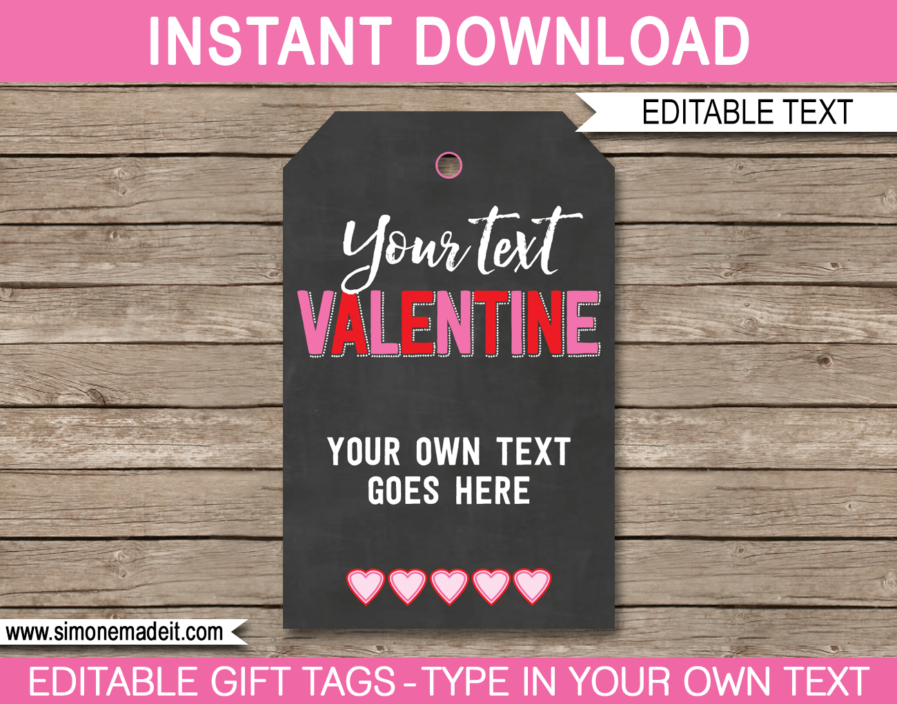 Valentine's Day Gift Tags Template | editable & printable | Be my Valentine | INSTANT DOWNLOAD $3.00 via simonemadeit.com