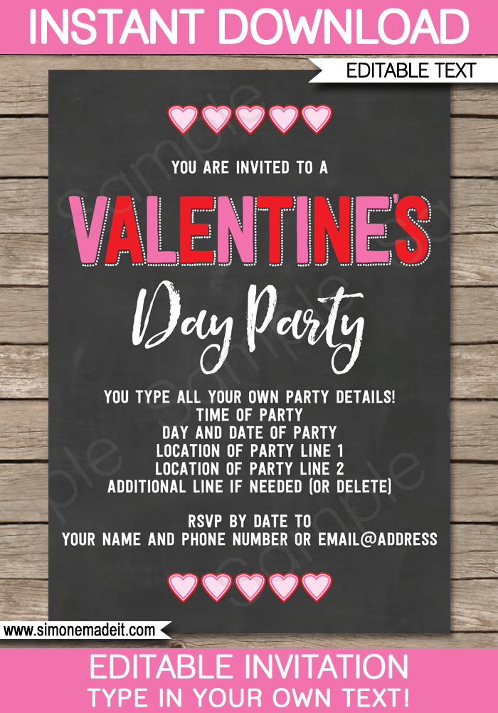 Valentine's Day Party Invitations - Chalkboard Invite - Editable & Printable Template - INSTANT DOWNLOAD via simonemadeit.com