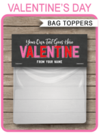 Printable Valentines Day Printable Gift Bag Toppers Template | Be my Valentine | DIY Editable Text | INSTANT DOWNLOAD via simonemadeit.com