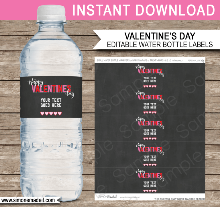 Valentines Day Water Bottle Labels Template Printable Party Decorations