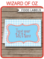 Wizard of Oz Theme Food Labels template