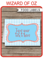 Wizard of Oz Theme Food Labels template | Place Cards | Printable Birthday Party Decorations | DIY Editable template | INSTANT DOWNLOAD via simonemadeit.com