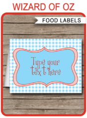 Wizard of Oz Theme Food Labels template | Place Cards | Printable Birthday Party Decorations | DIY Editable template | INSTANT DOWNLOAD via simonemadeit.com