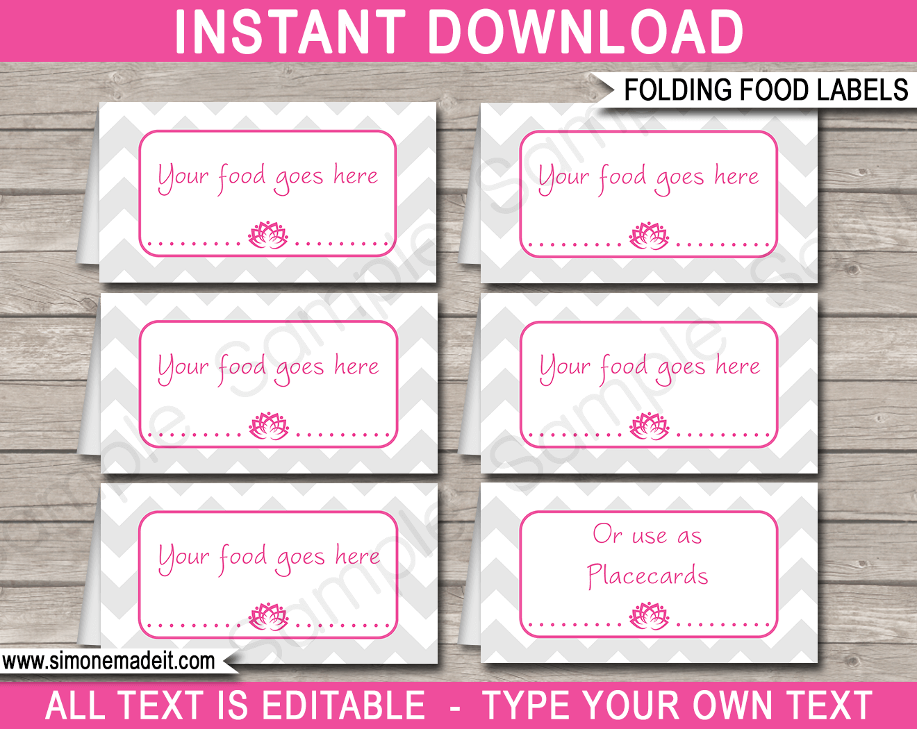 Yoga Theme Food Labels template | Place Cards | Printable Birthday Party Decorations | DIY Editable template | INSTANT DOWNLOAD via simonemadeit.com 